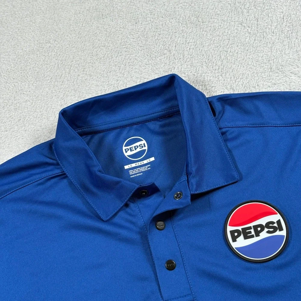 PEPSI PVC Logo Patch Employee Performance Polo Blue Work Uniform Mens Large - Picture 1 of 10